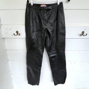 Vintage Merona Black 100% Leather Pants Jeans Size 8 Fully Lined, Raw Hem.